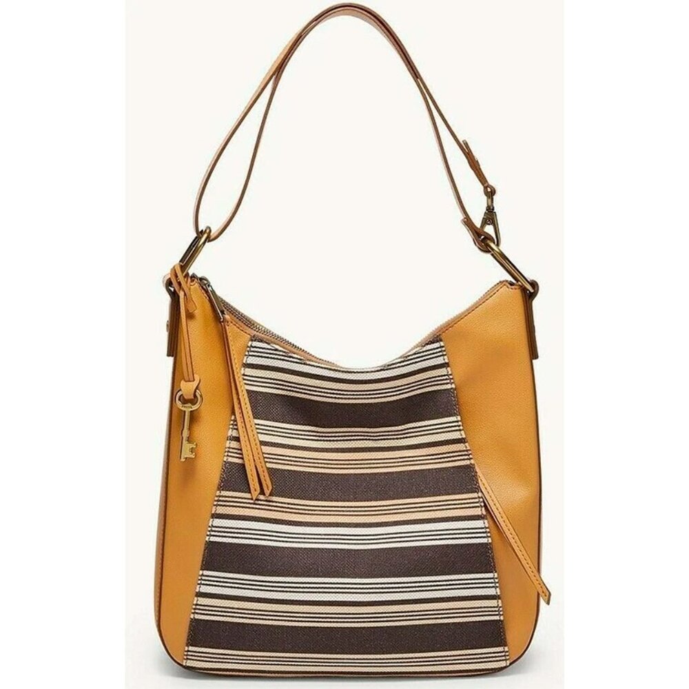 S Fossil Talia Hobo Crossbody Shoulder Bag Tan Stripes SHB2778558 $228 Retail
